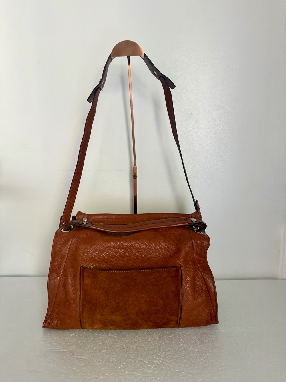SANDRO Brown Pebbled Leather Suede Bag